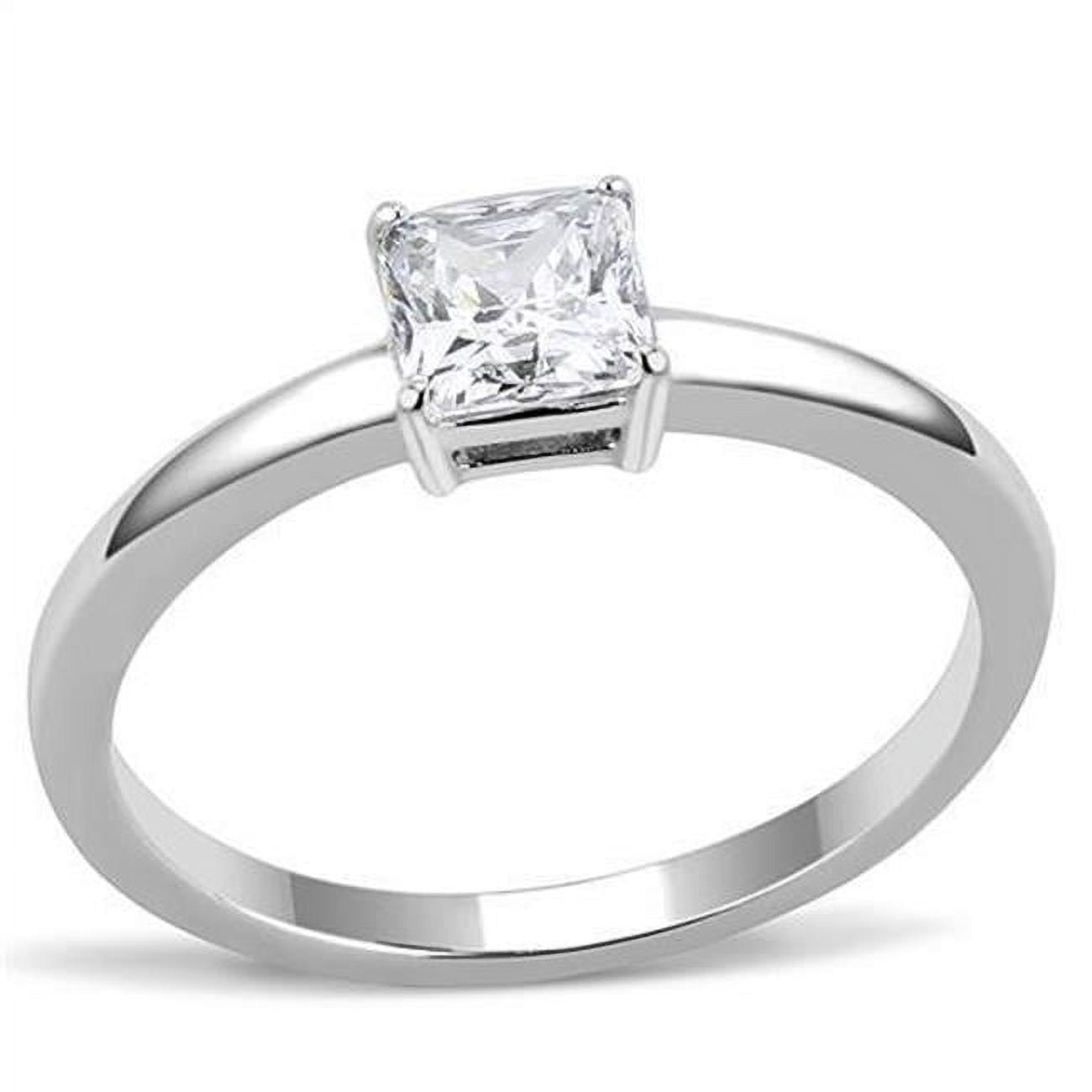 Women High Polished Stainless Steel Ring with AAA Grade CZ in Clear - Size 10