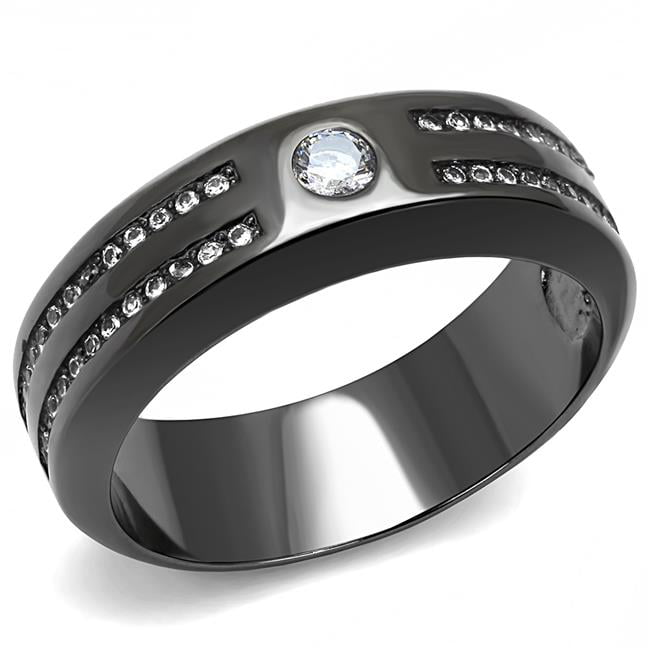 Men IP Light Black Stainless Steel Ring with AAA Grade CZ in Clear - Size 12