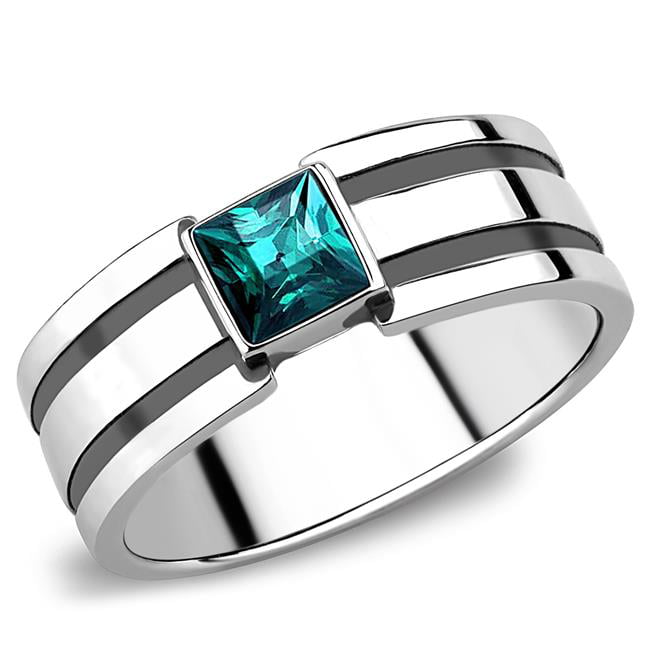 TK3291-12 Men High Polished Stainless Steel Ring with Top Grade Crystal in Blue Zircon - Size 12