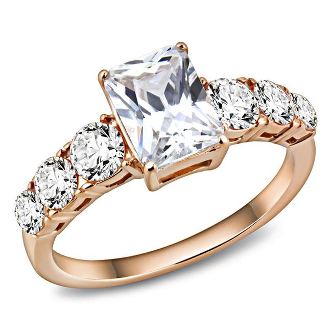 Women IP Rose Gold Stainless Steel Ring with AAA Grade CZ in Clear - Size 6