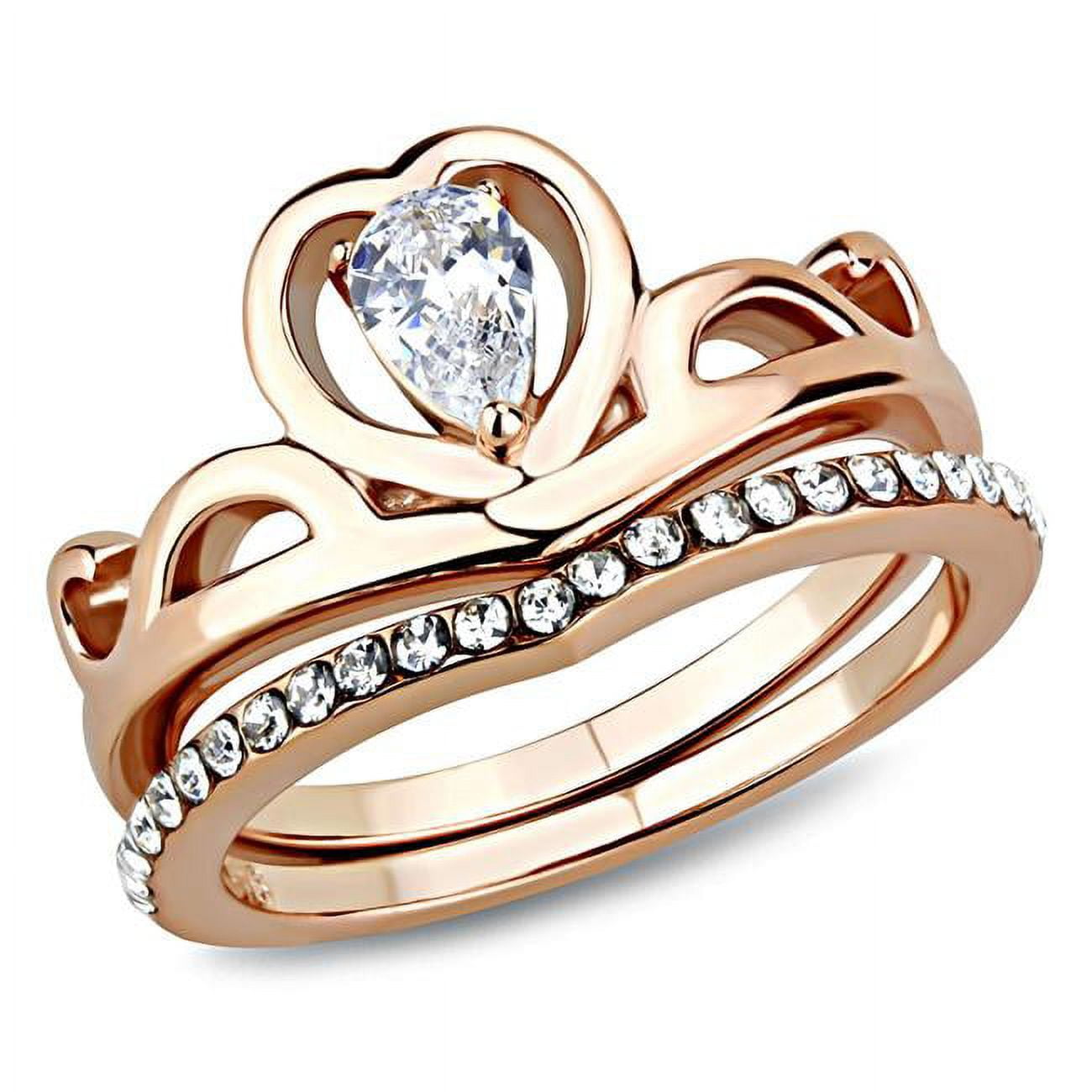 Women IP Rose Gold Stainless Steel Ring with AAA Grade CZ in Clear - Size 6