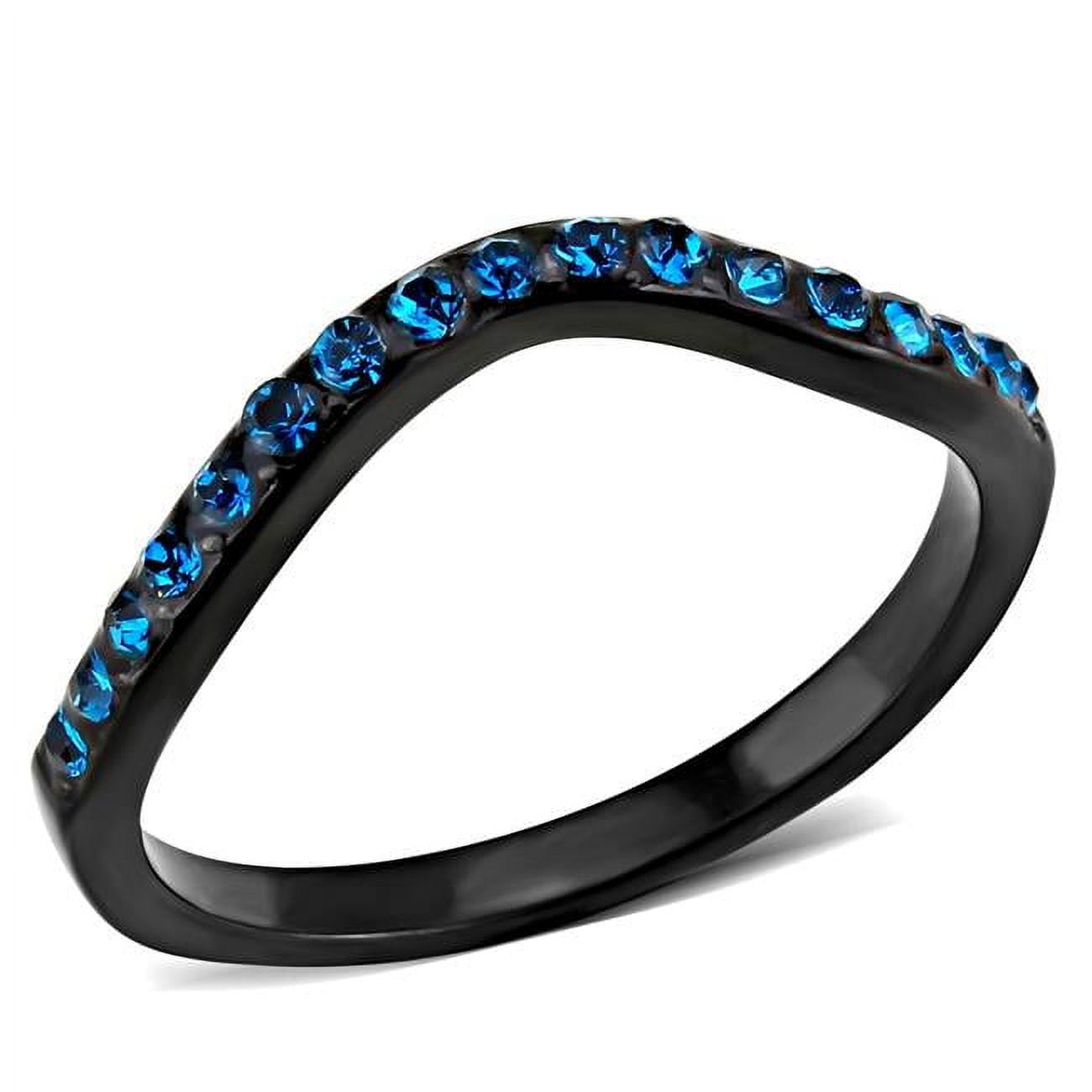 TK3557-9 Women IP Black Stainless Steel Ring with Top Grade Crystal in Blue Zircon - Size 9