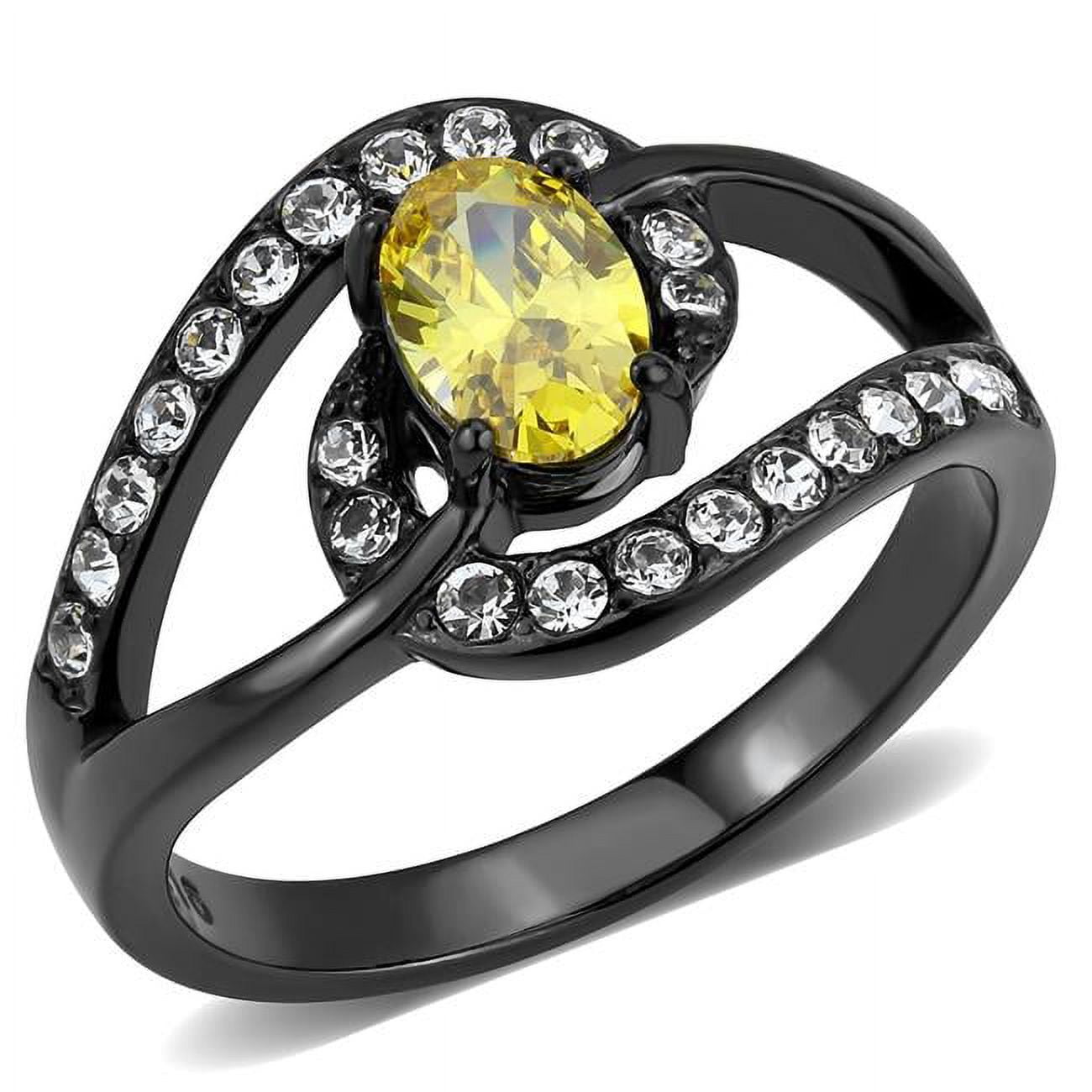 Women IP Black Stainless Steel Ring with AAA Grade CZ in Topaz - Size 6
