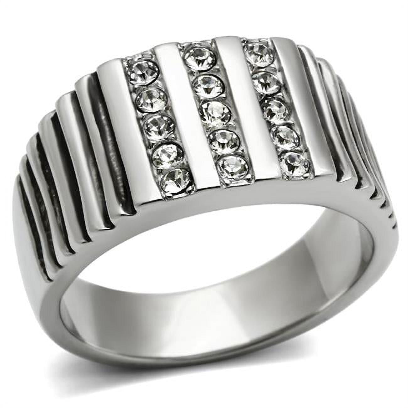 TK364-10 Men High Polished Stainless Steel Ring with Top Grade Crystal in Clear - Size 10