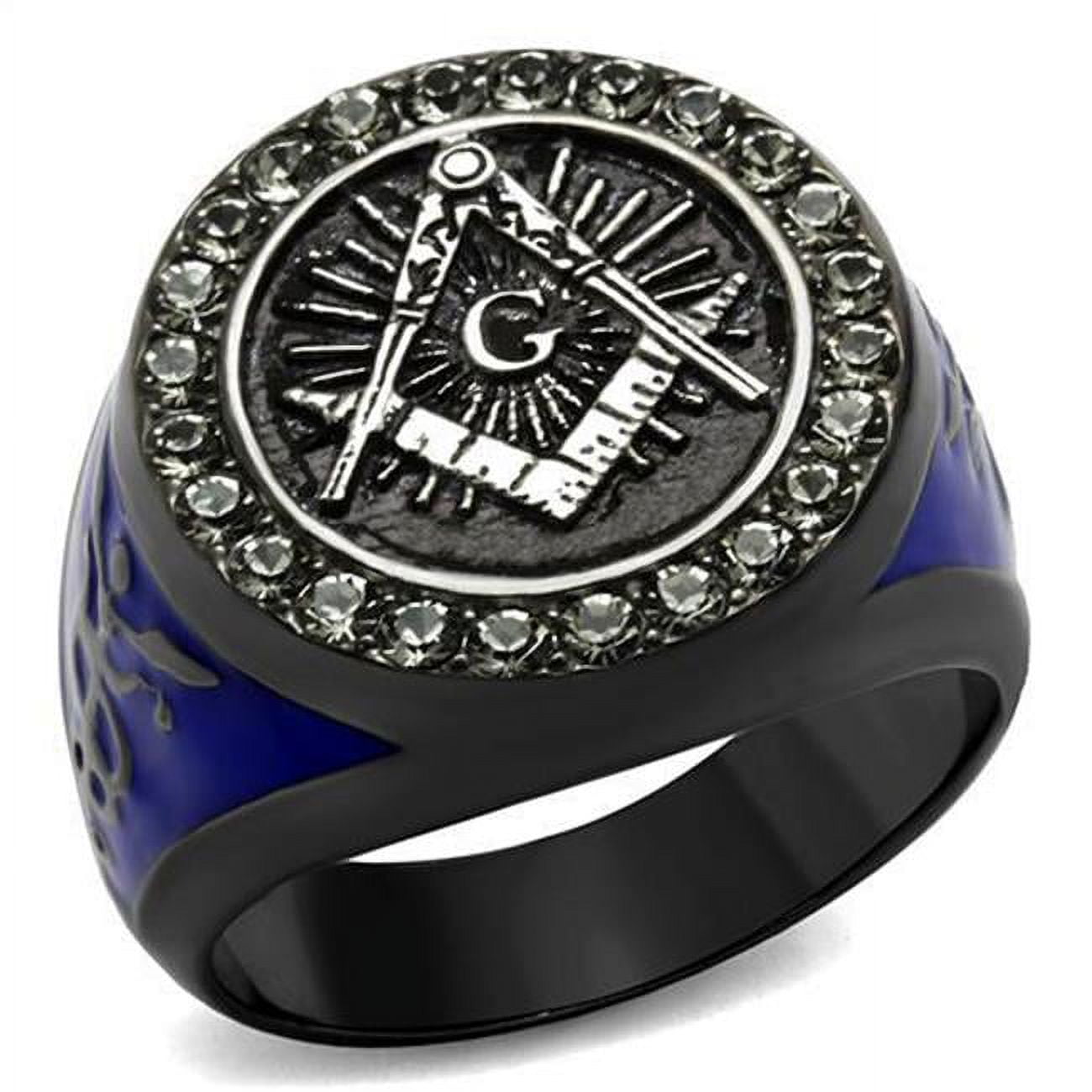 TK2637-8 Men Two Tone IP Light Black Stainless Steel Ring with Top Grade Crystal in Black Diamond - Size 8