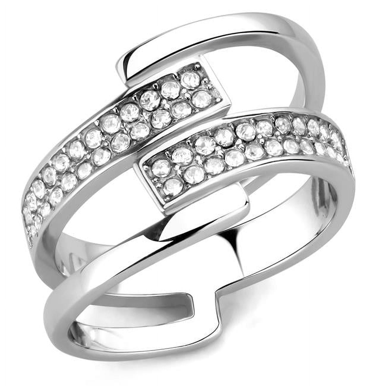 Women High Polished Stainless Steel Ring with Top Grade Crystal in Clear - Size 6