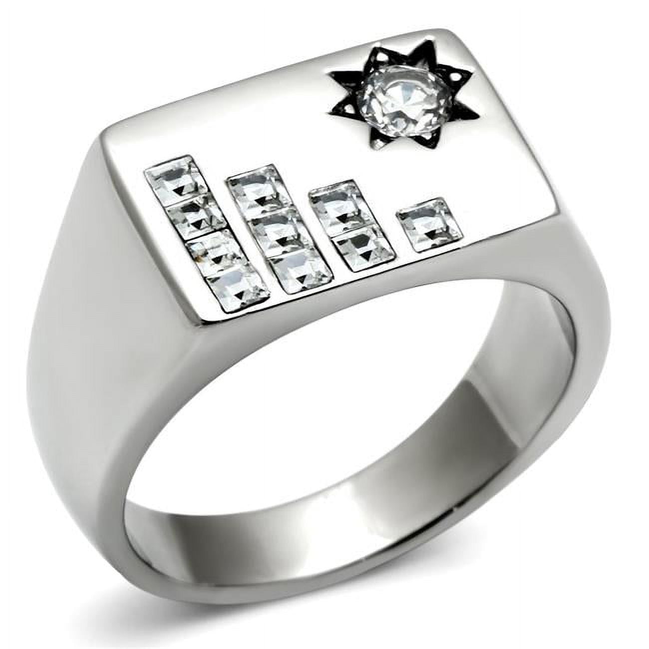 Men High Polished Stainless Steel Ring with AAA Grade CZ in Clear - Size 8
