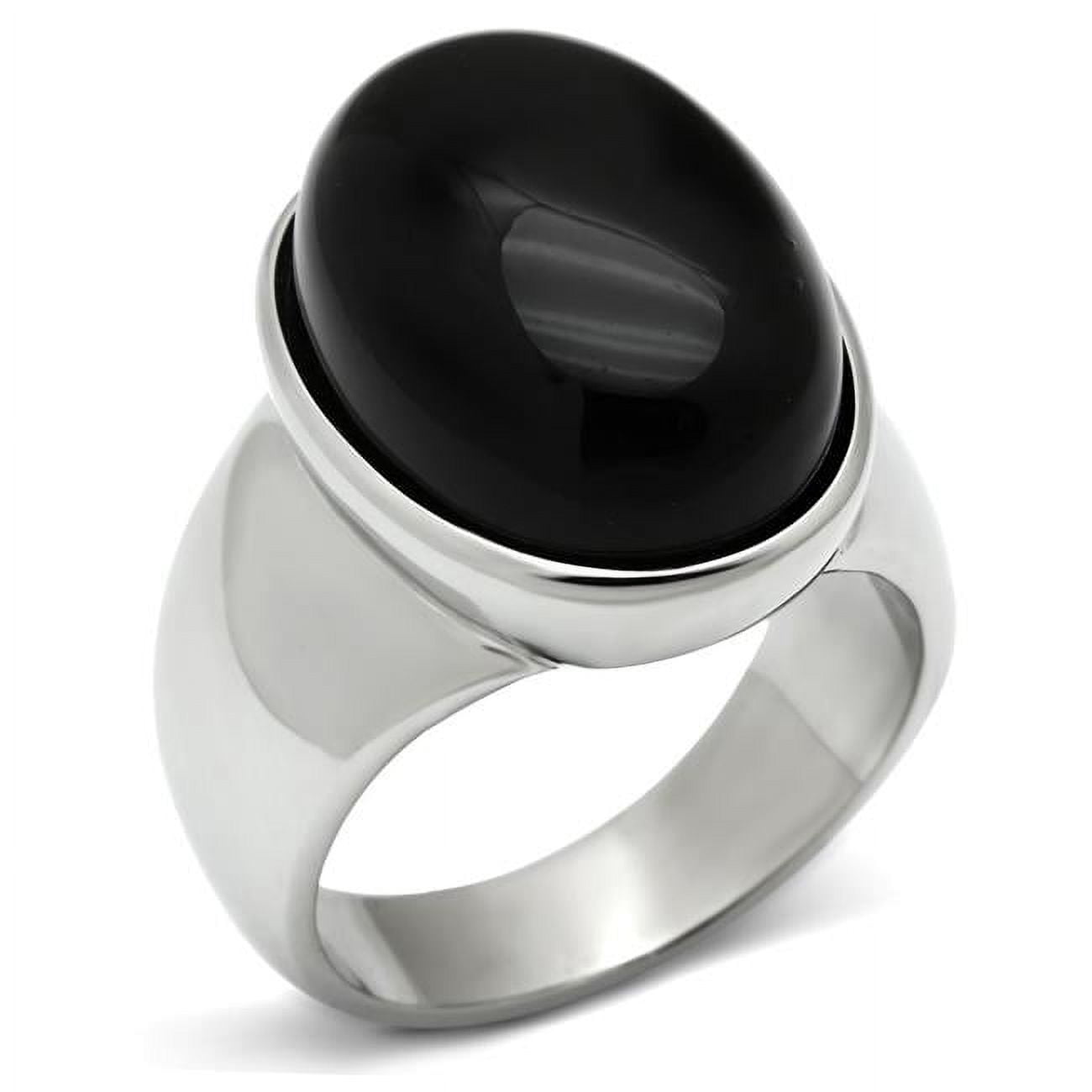 Men High Polished Stainless Steel Ring with Semi-Precious in Jet - Size 9