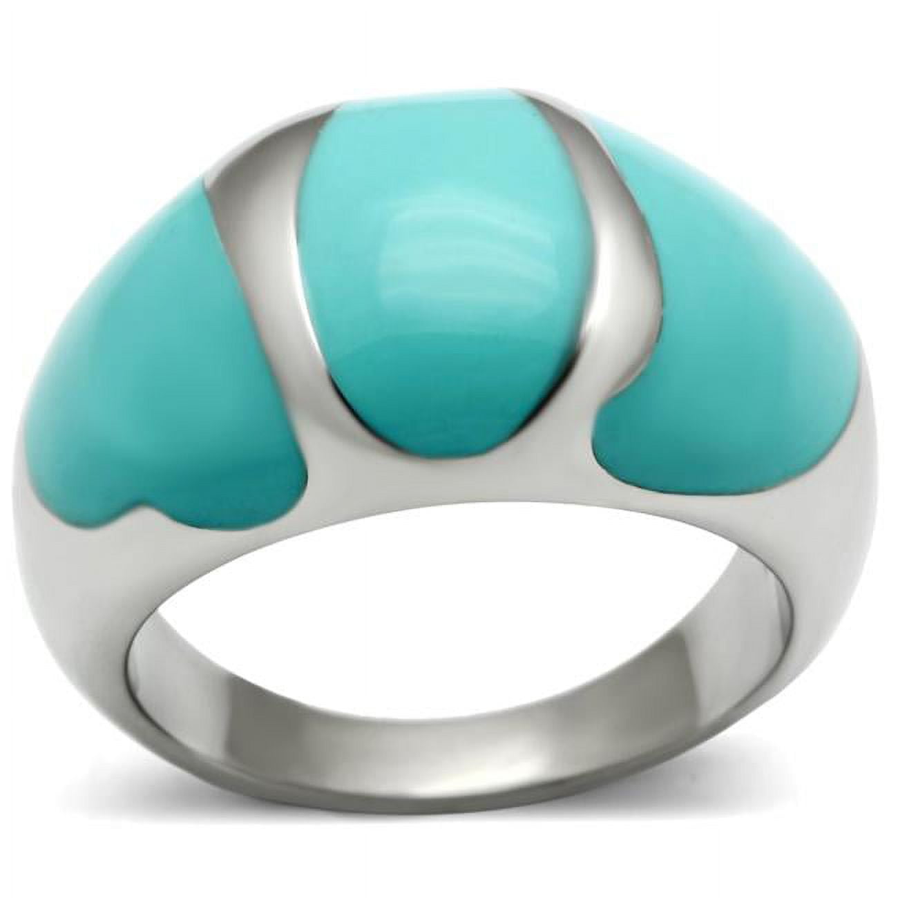 Women High Polished Stainless Steel Ring with Epoxy in Turquoise - Size 8