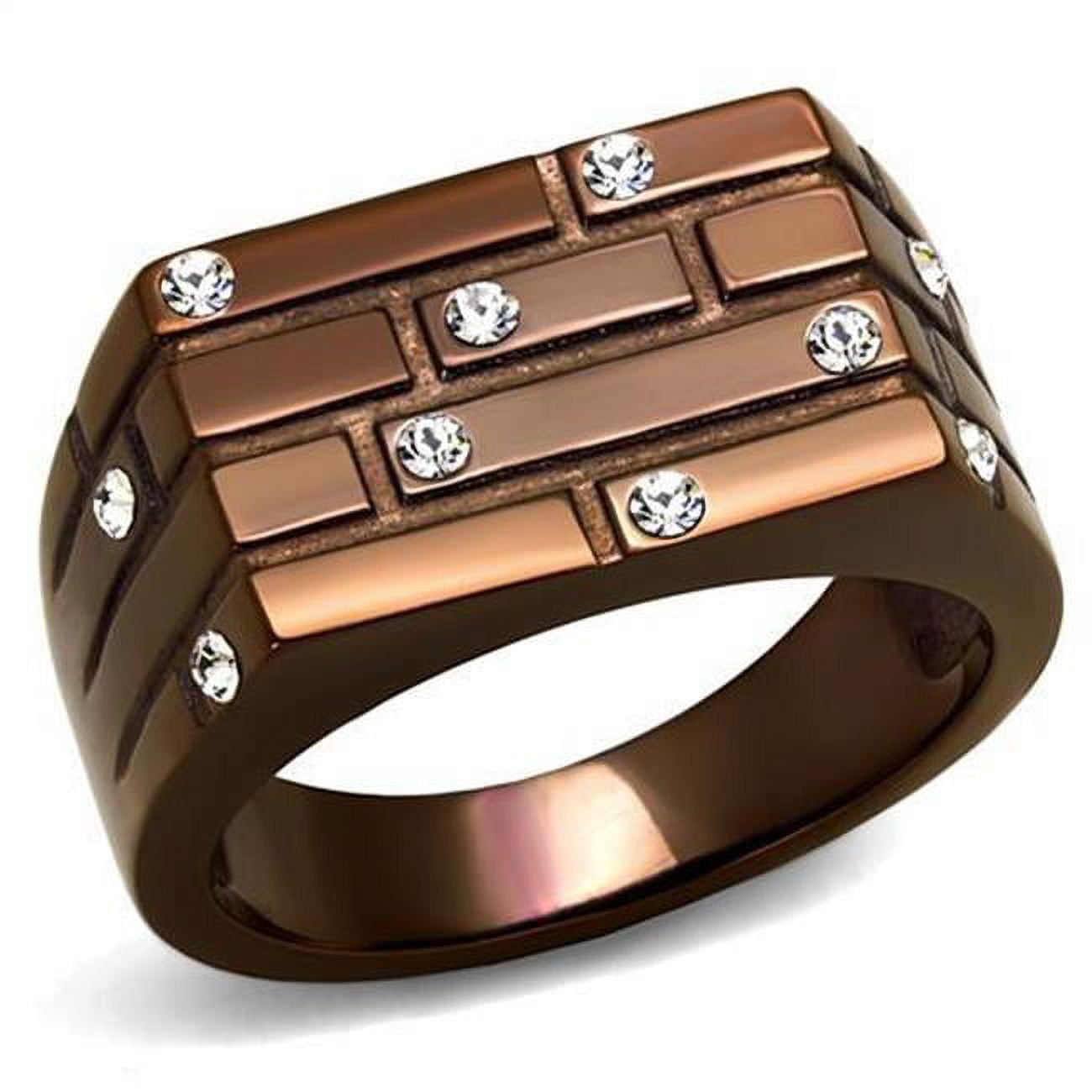 Men IP Coffee Light Stainless Steel Ring with Top Grade Crystal in Clear - Size 12