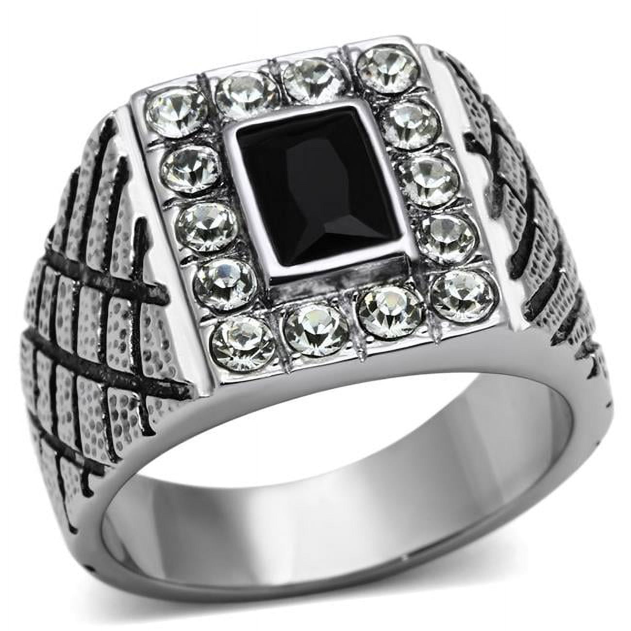 Men High Polished Stainless Steel Ring with Synthetic in Jet - Size 9