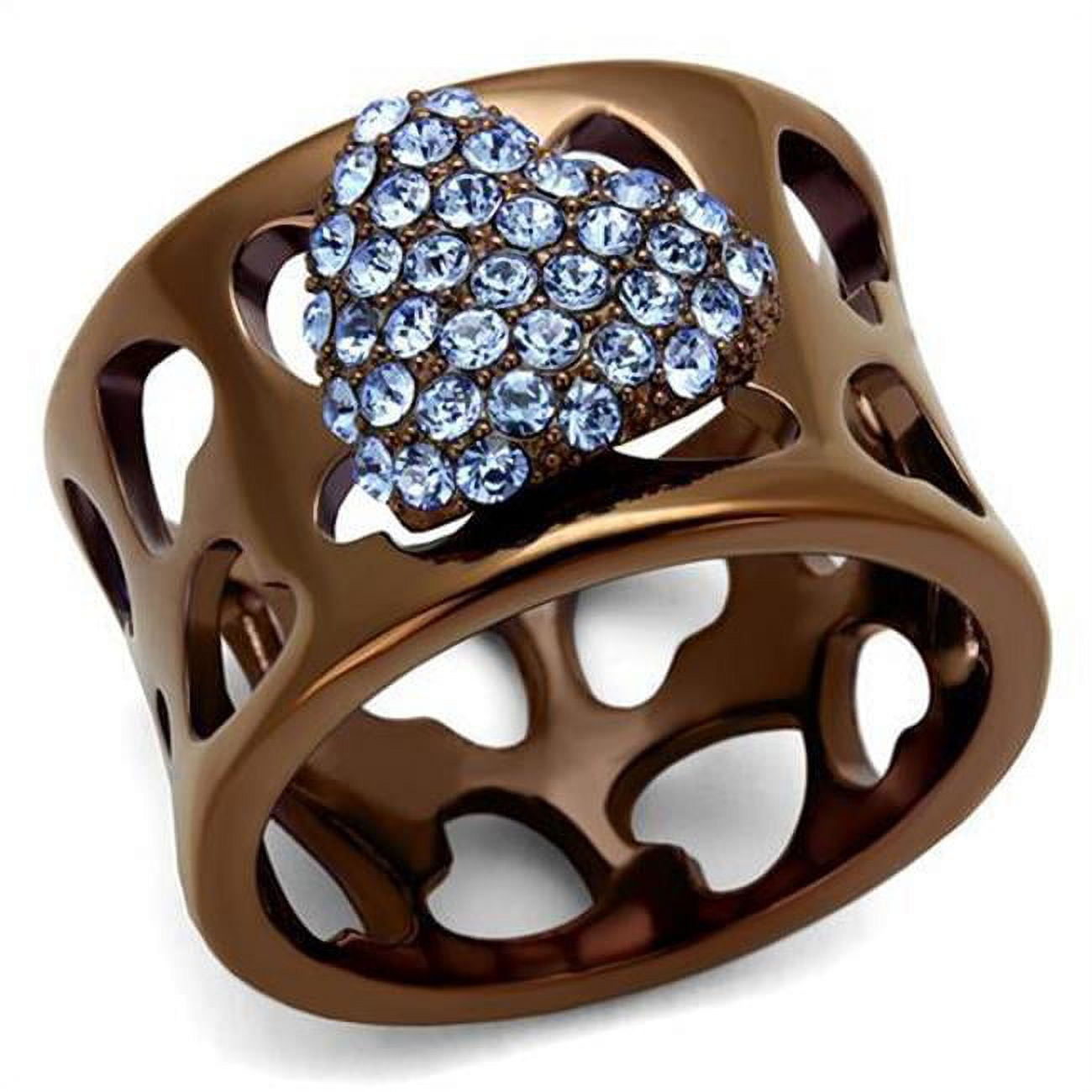 TK2676-8 Women IP Coffee Light Stainless Steel Ring with Top Grade Crystal in Aquamarine - Size 8