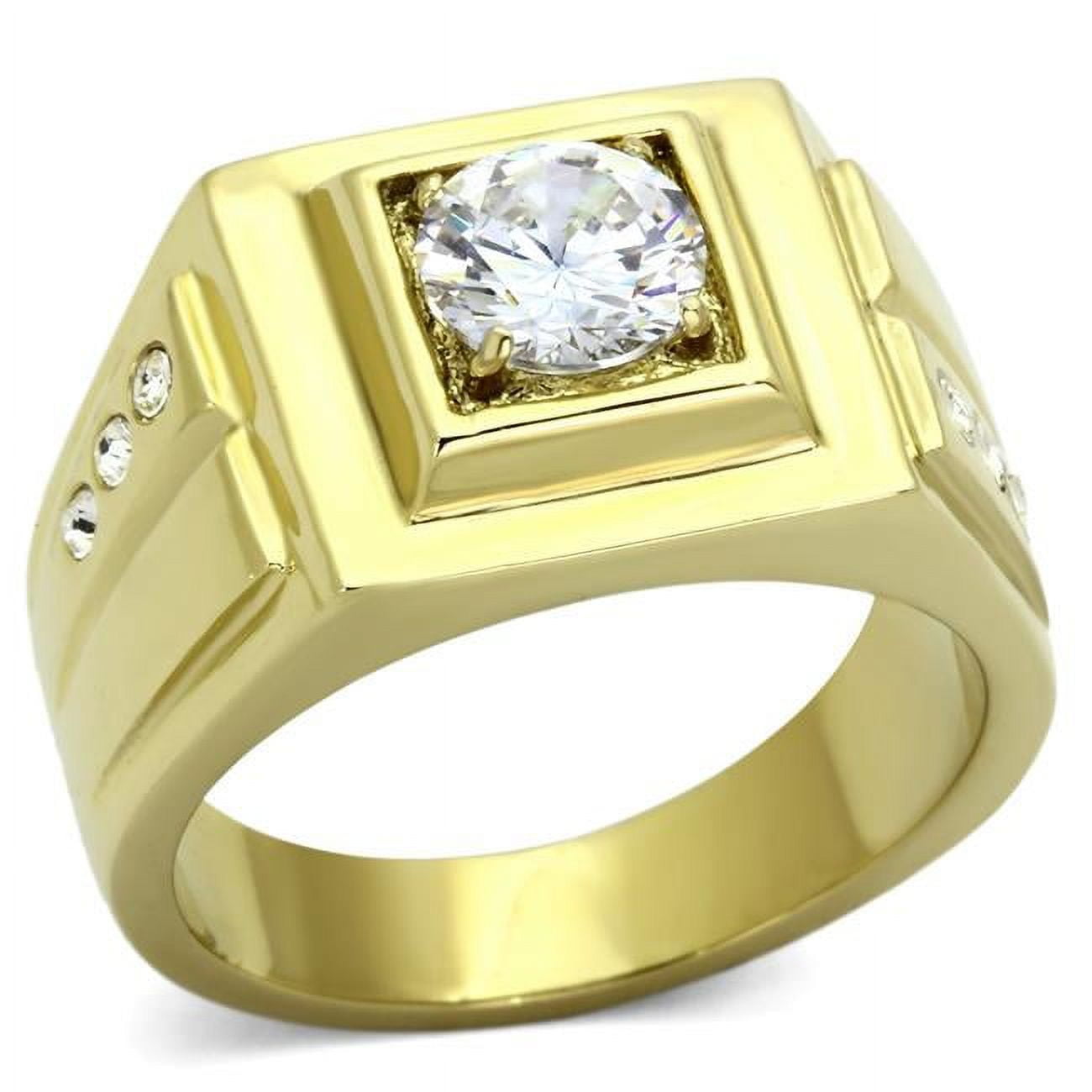Men IP Gold Stainless Steel Ring with AAA Grade CZ in Clear - Size 8