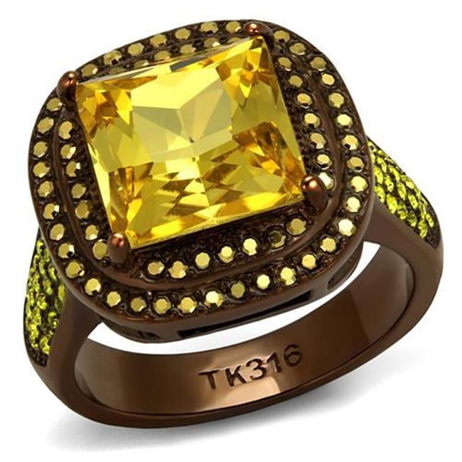 TK2677-8 Women IP Coffee Light Stainless Steel Ring with AAA Grade CZ in Topaz - Size 8