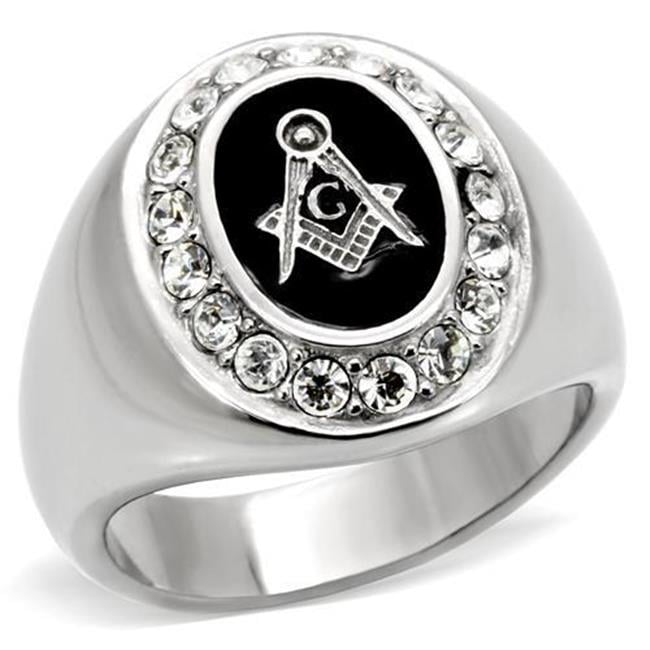 Men High Polished Stainless Steel Ring with Top Grade Crystal in Clear - Size 14