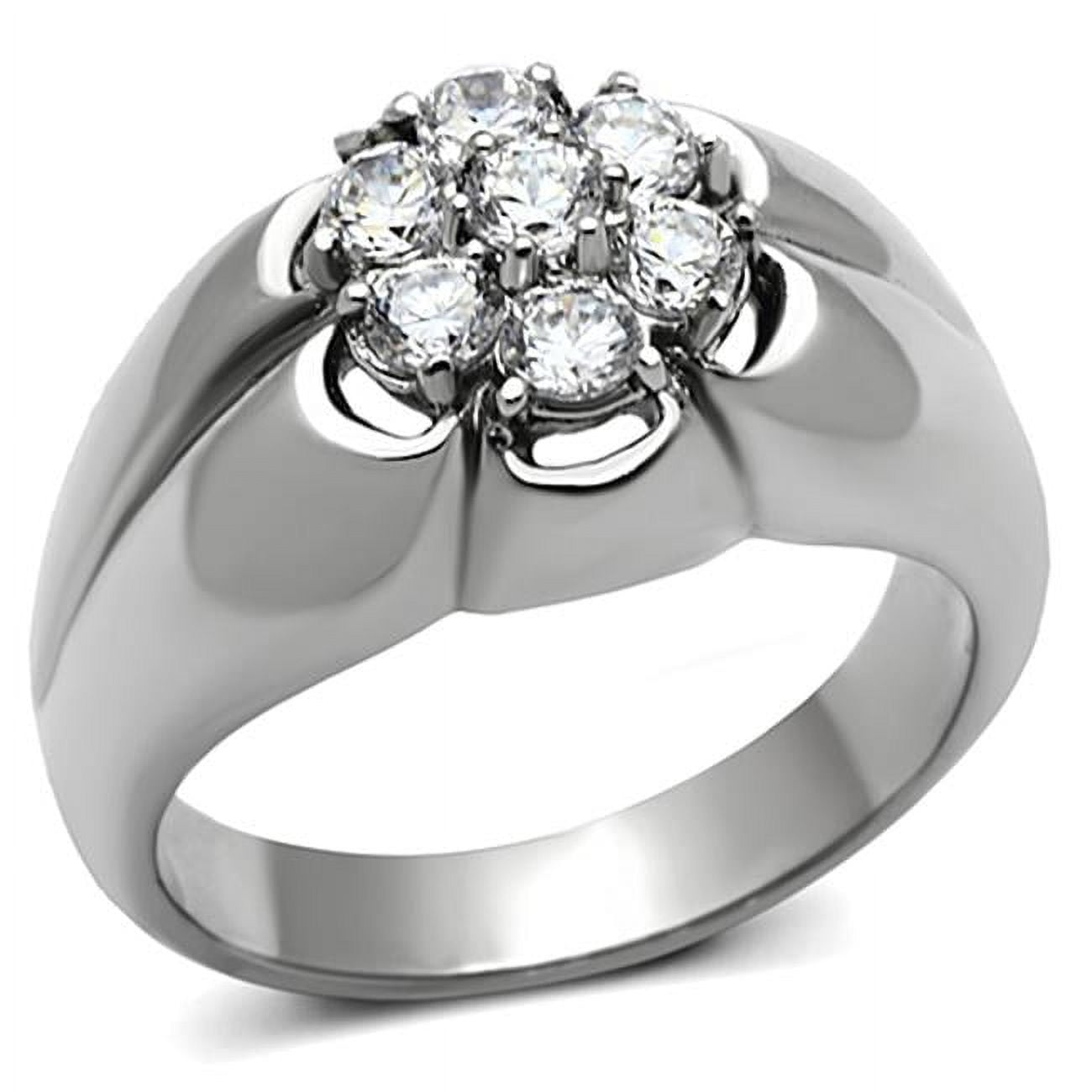 Men High Polished Stainless Steel Ring with AAA Grade CZ in Clear - Size 10
