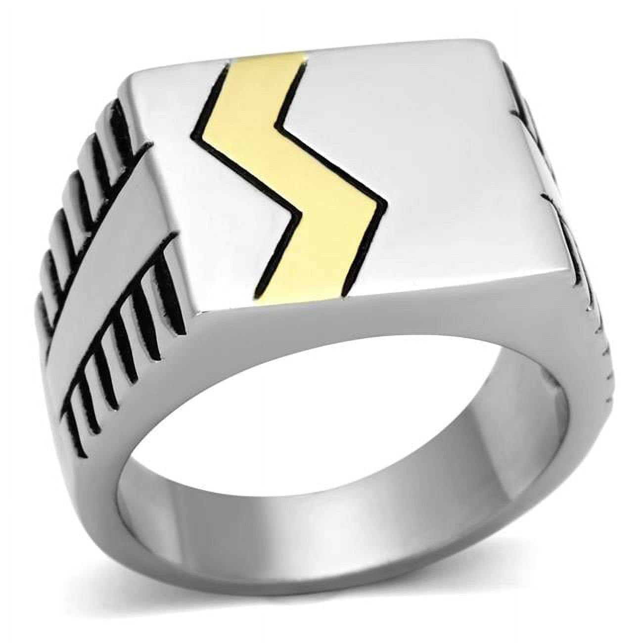 Men Two-Tone IP Gold Stainless Steel Ring with Epoxy in Jet - Size 13