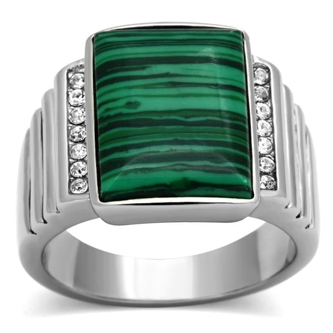 TK953-11 Men High Polished Stainless Steel Ring with Synthetic in Emerald - Size 11