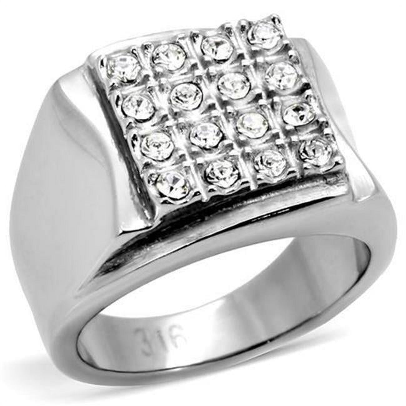 TK95409-8 Men High Polished Stainless Steel Ring with Top Grade Crystal in Clear - Size 8