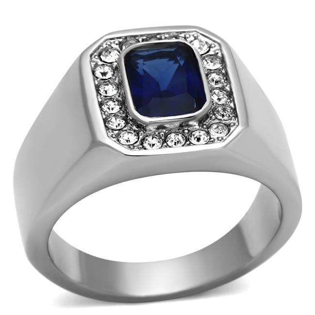 TK954-10 Men High Polished Stainless Steel Ring with Synthetic in Montana - Size 10