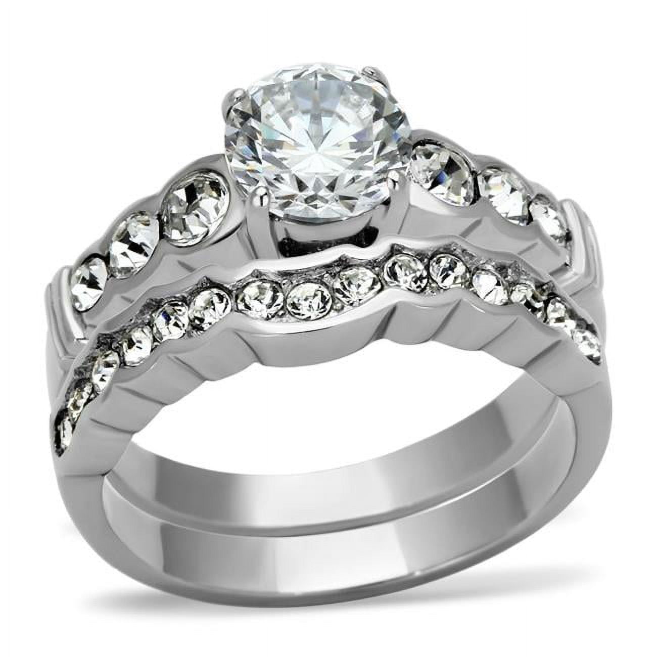 TK974-8 Women High Polished Stainless Steel Ring with AAA Grade CZ in Clear - Size 8