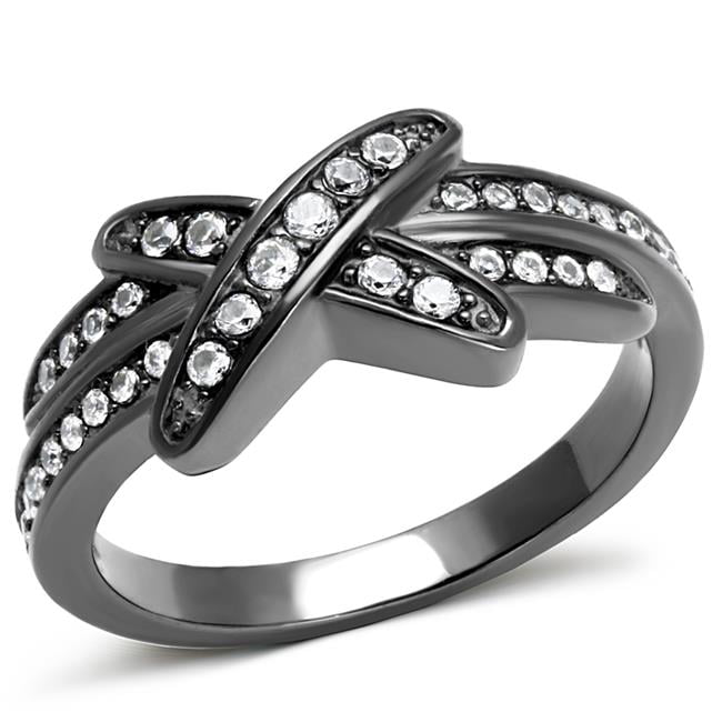 TK2689-8 Women IP Light Black Stainless Steel Ring with AAA Grade CZ in Clear - Size 8