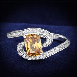 TS183-8 Women Rhodium 925 Sterling Silver Ring with AAA Grade CZ in Champagne - Size 8