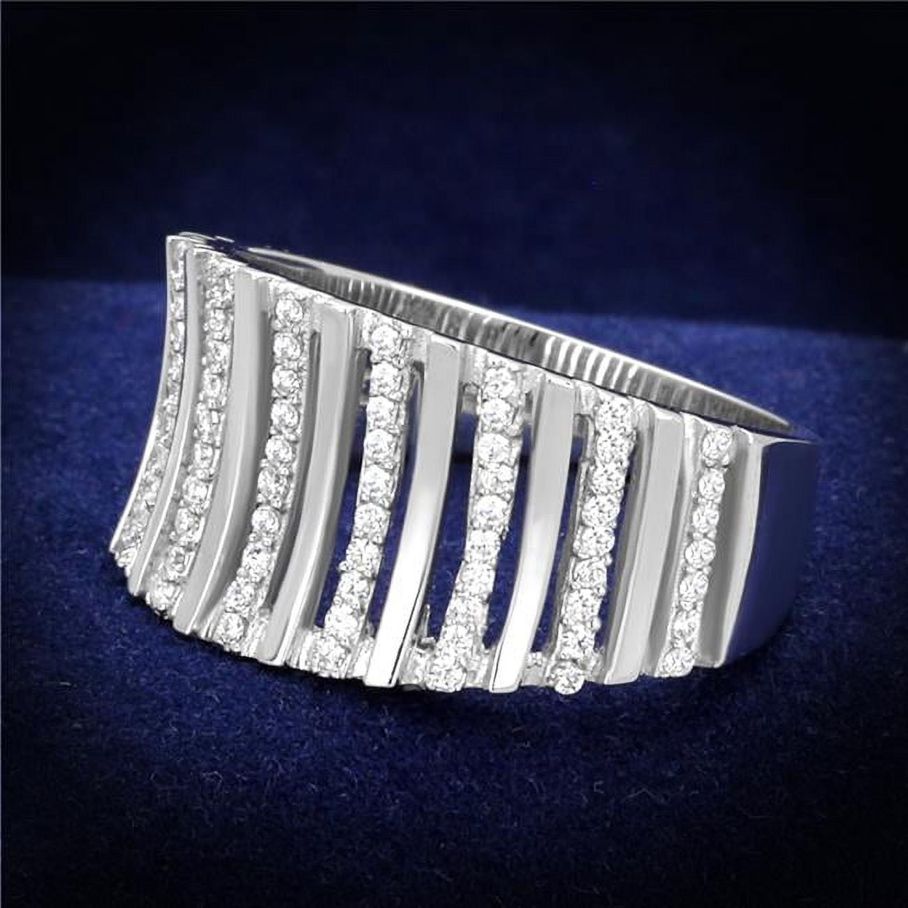 TS211-7 Women Rhodium 925 Sterling Silver Ring with AAA Grade CZ in Clear - Size 7