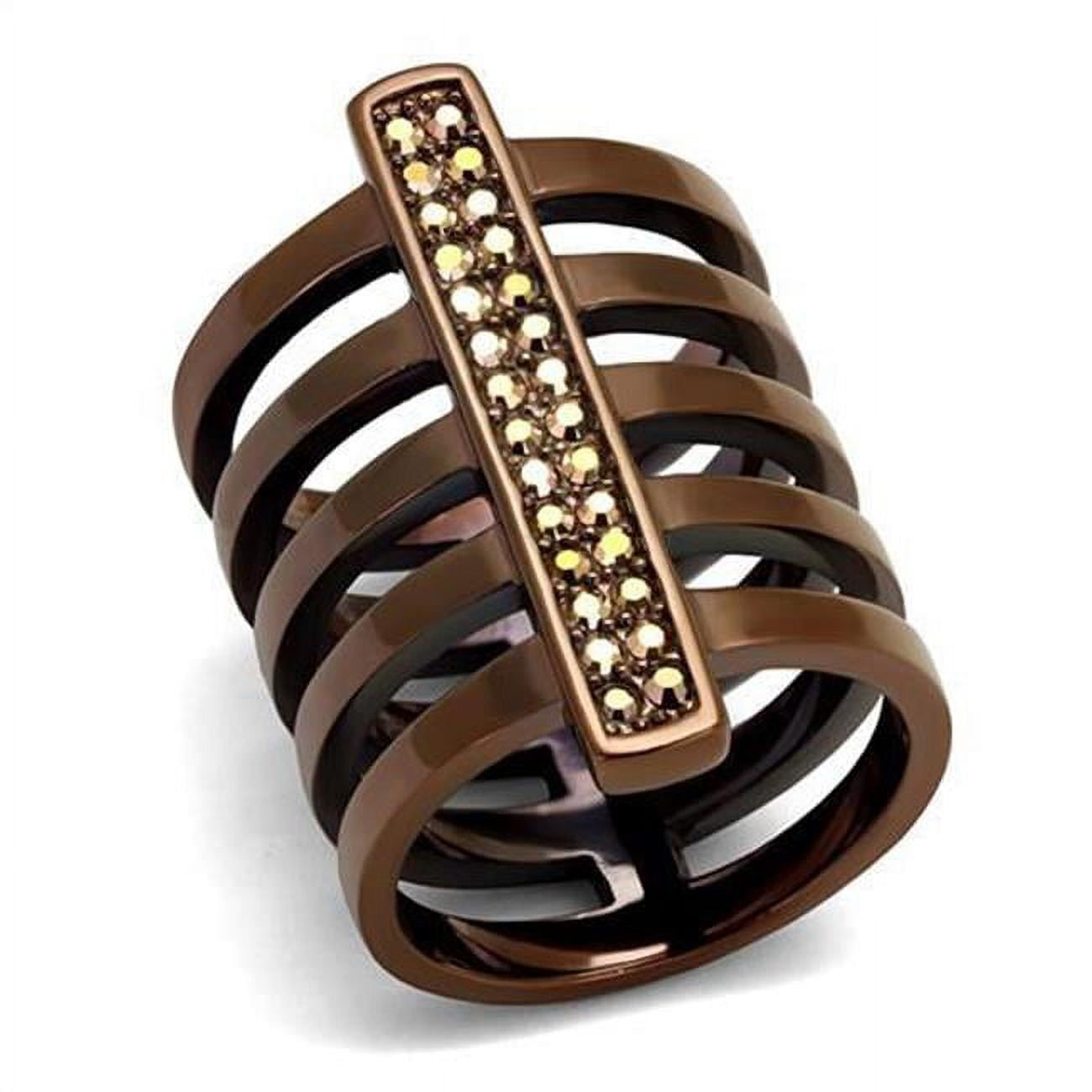 Women IP Coffee Light Stainless Steel Ring with Top Grade Crystal in Light Coffee - Size 6