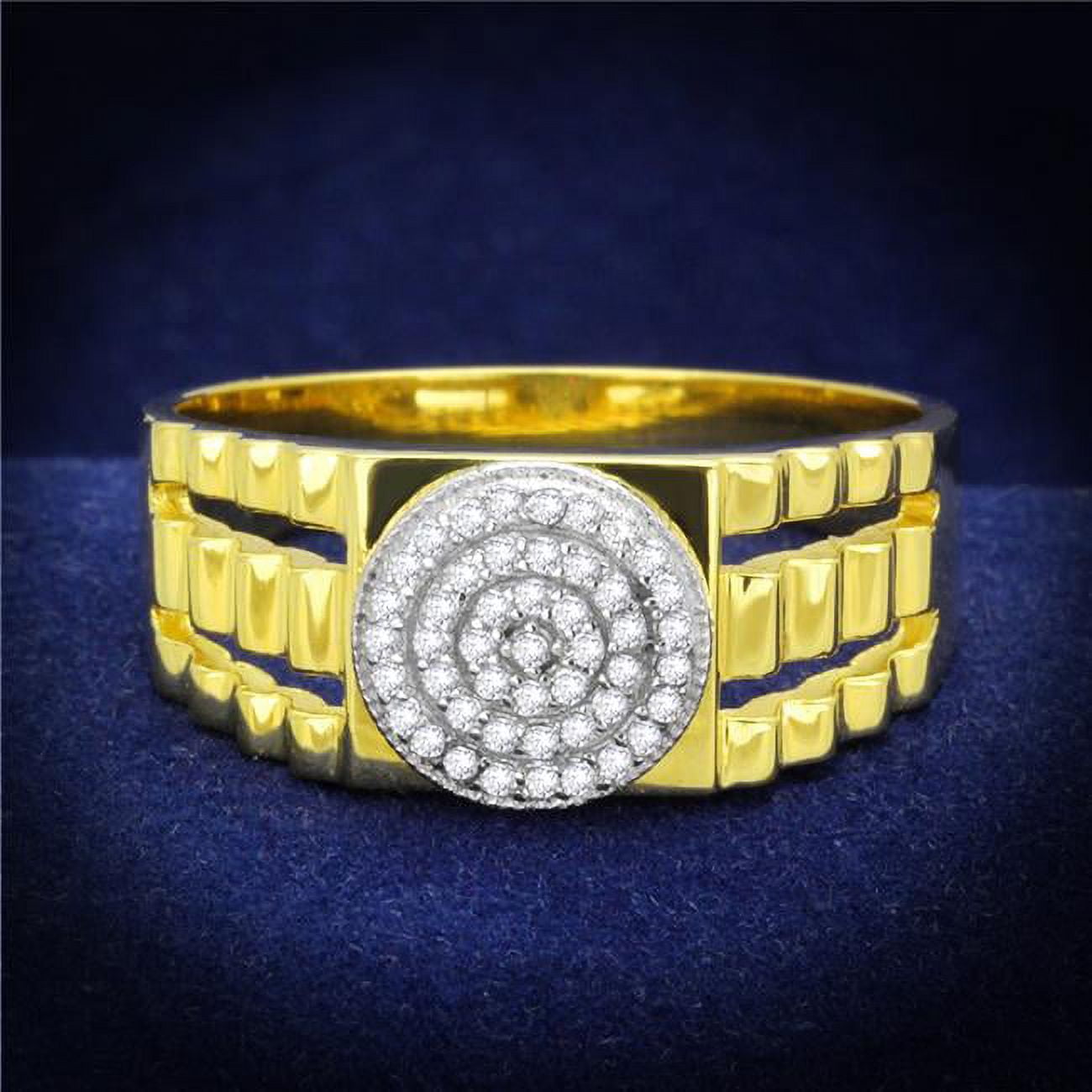 Men Gold & Rhodium 925 Sterling Silver Ring with AAA Grade CZ in Clear - Size 10