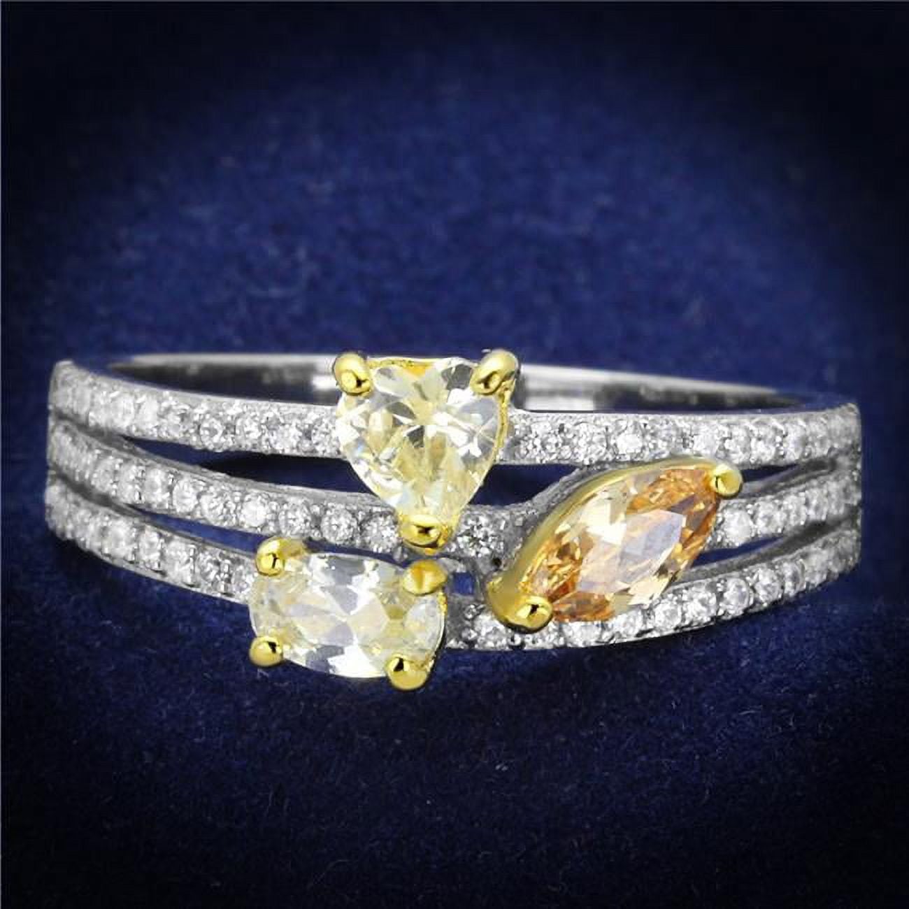TS250-6 Women Reverse Two-Tone 925 Sterling Silver Ring with AAA Grade CZ in Multi Color - Size 6