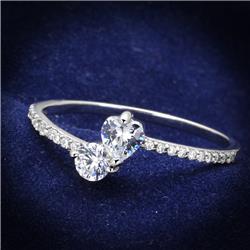 Women Rhodium 925 Sterling Silver Ring with AAA Grade CZ in Clear - Size 7