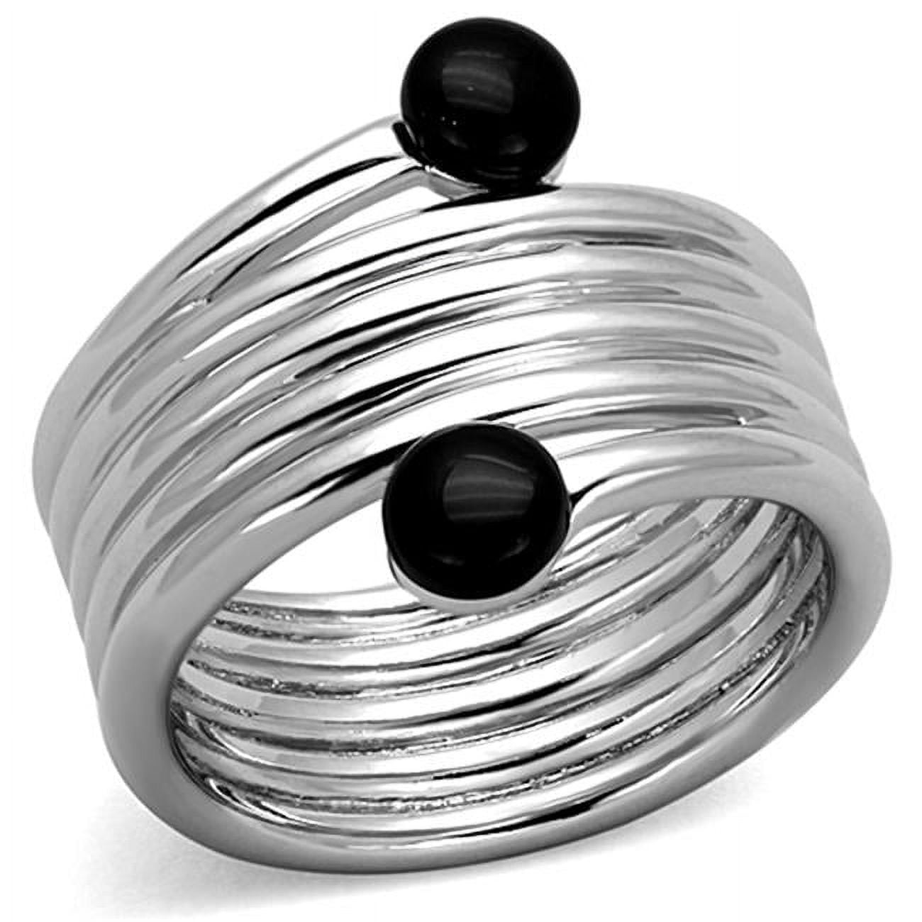Women Rhodium Brass Ring with Synthetic in Jet - Size 10