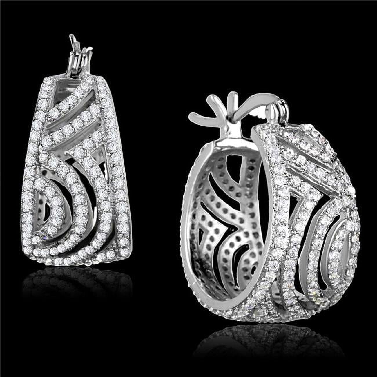 TS296 Women Rhodium 925 Sterling Silver Earrings with AAA Grade CZ in Clear