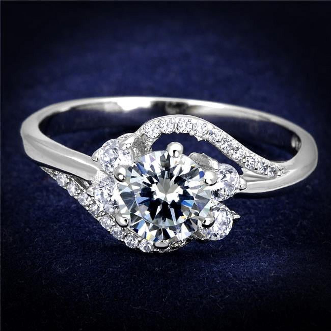 Women Rhodium 925 Sterling Silver Ring with AAA Grade CZ in Clear - Size 6