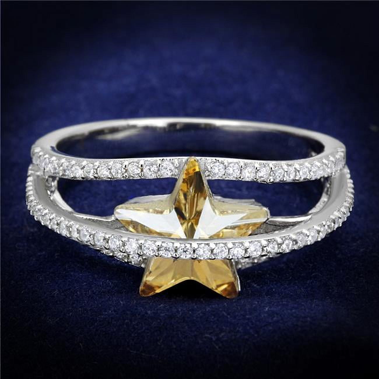 TS315-5 Women Rhodium 925 Sterling Silver Ring with Top Grade Crystal in Citrine Yellow - Size 5