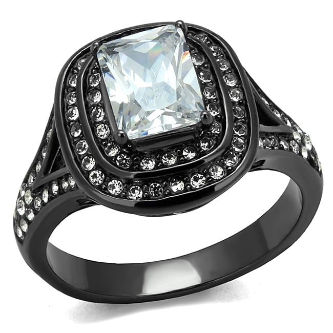 Women IP Light Black Stainless Steel Ring with AAA Grade CZ in Clear - Size 7