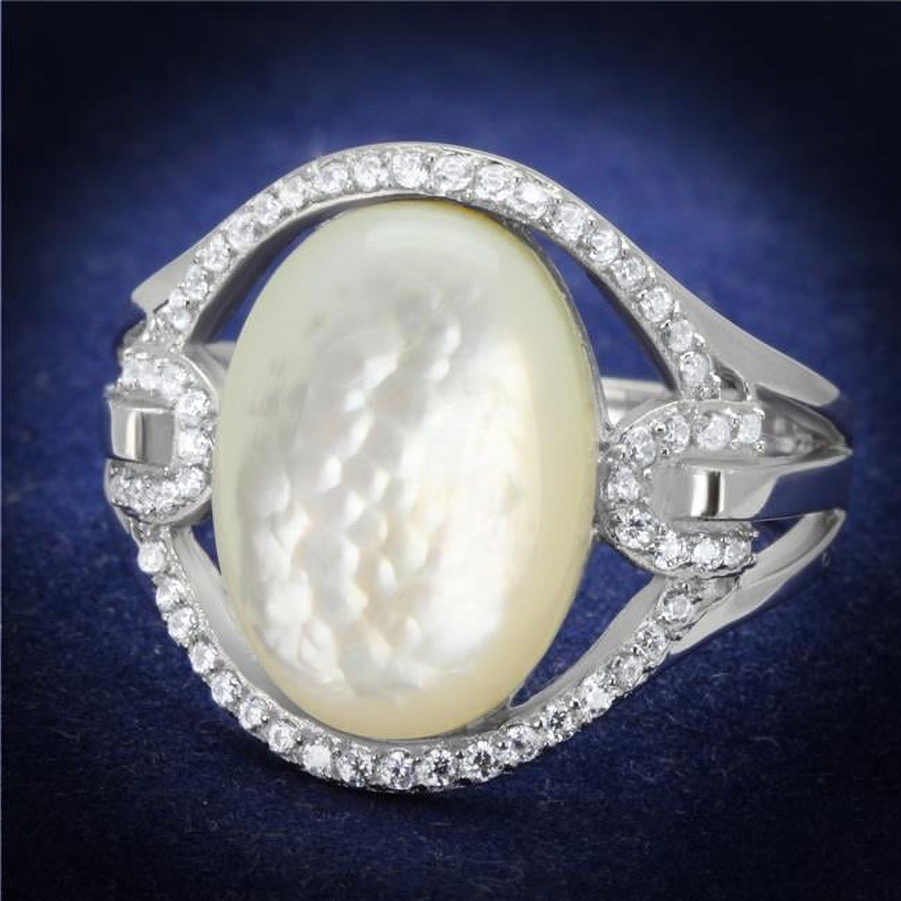 TS456-8 Women Rhodium 925 Sterling Silver Ring with Precious Stone in White - Size 8