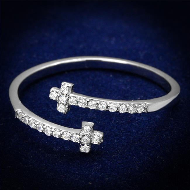 TS463-8 Women Rhodium 925 Sterling Silver Ring with AAA Grade CZ in Clear - Size 8