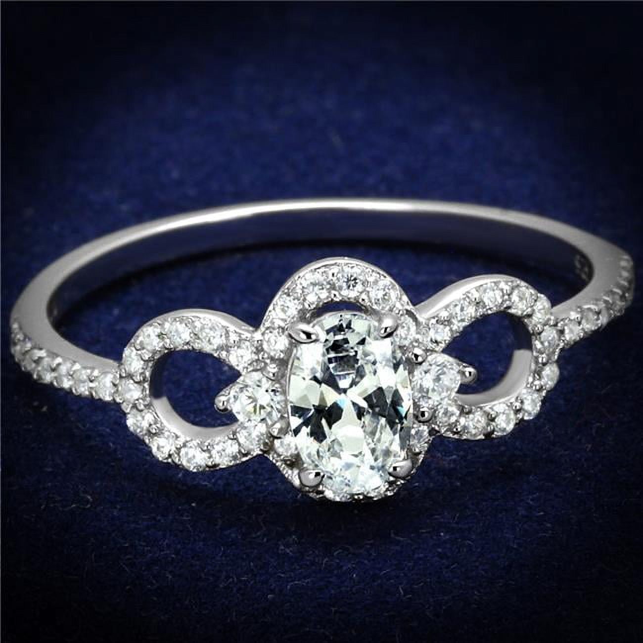 TS486-7 Women Rhodium 925 Sterling Silver Ring with AAA Grade CZ in Clear - Size 7