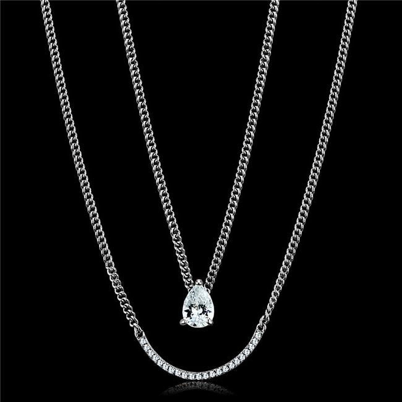 TS514-16Plus2 Women Rhodium 925 Sterling Silver Necklace with AAA Grade CZ in Clear - 16 & 2 in -  Alamode, TS514-16+2