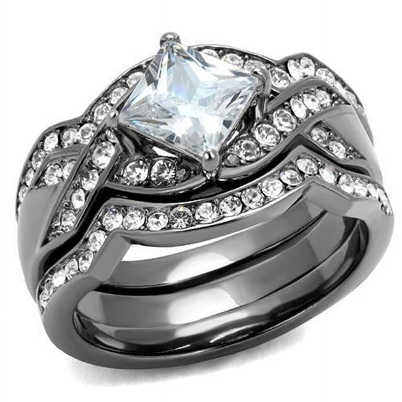 Women IP Light Black Stainless Steel Ring with AAA Grade CZ in Clear - Size 9