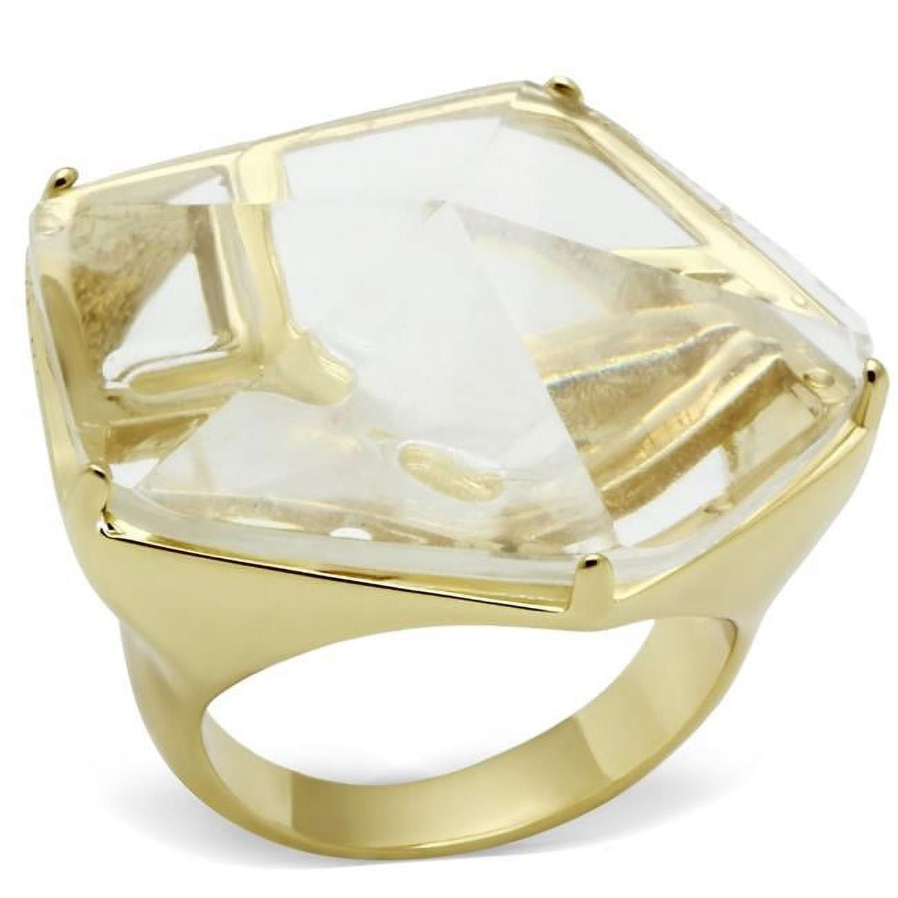 Women Gold Brass Ring with Synthetic in Clear - Size 6