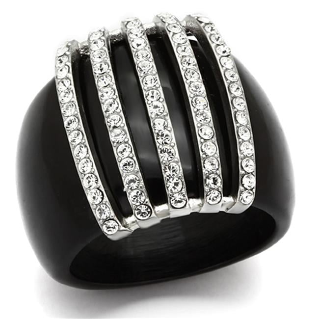 VL099-8 Women High Polished Stainless Steel Ring with Top Grade Crystal in Clear - Size 8