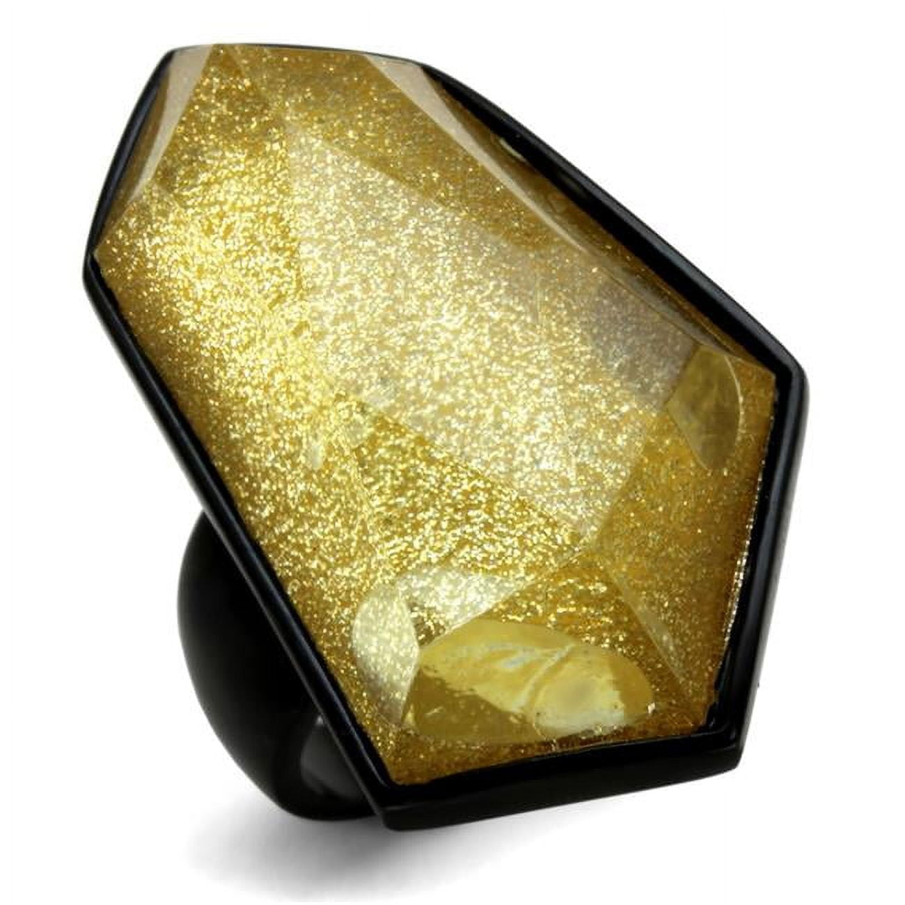 VL117-8 Women IP Black Stainless Steel Ring with Synthetic in Citrine Yellow - Size 8