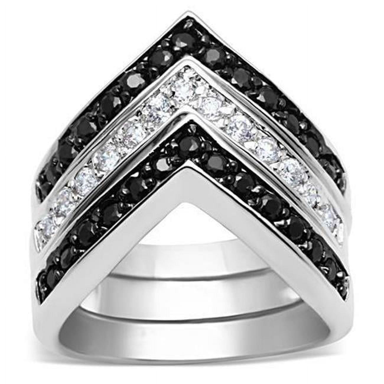 Women Rhodium & Hematite Brass Ring with AAA Grade CZ in Jet - Size 7