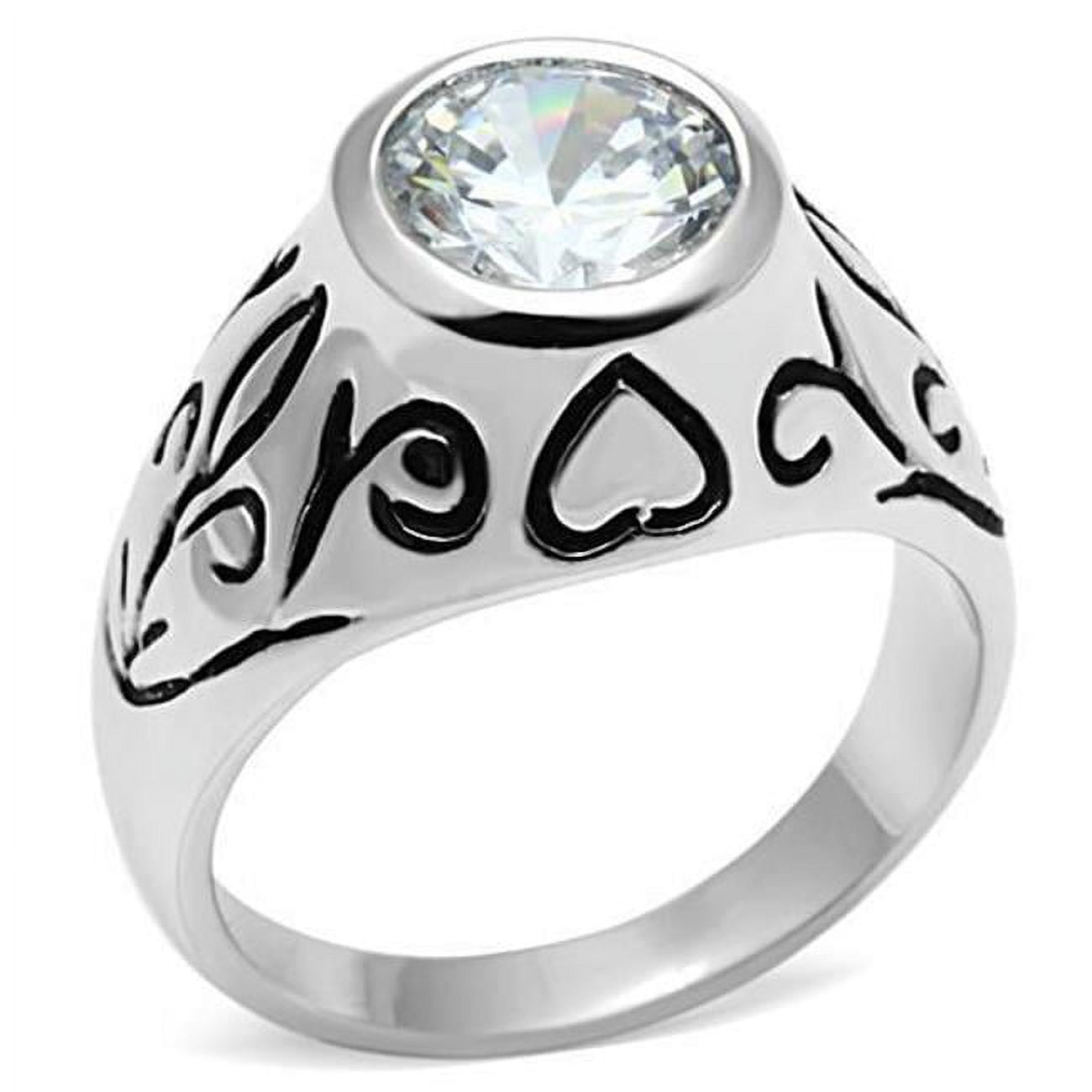 Women Rhodium Brass Ring with AAA Grade CZ in Clear - Size 6
