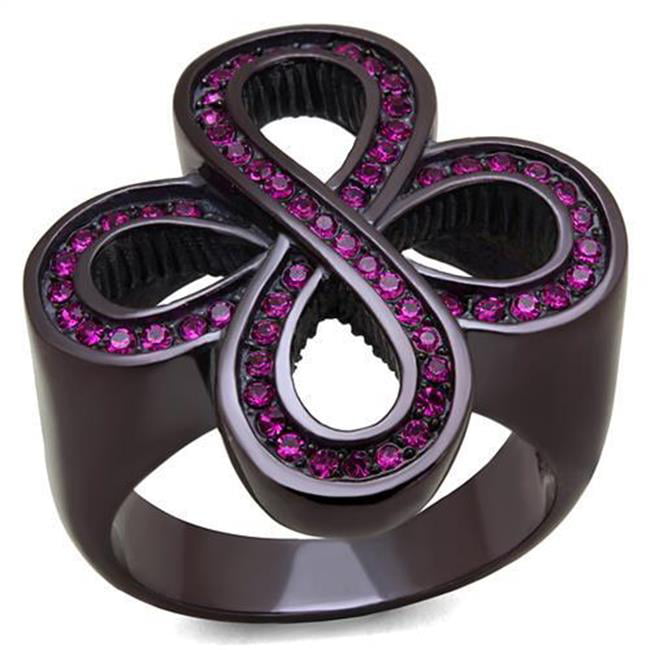 TK2763-6 Women IP Dark Brown Stainless Steel Ring with Top Grade Crystal in Fuchsia - Size 6