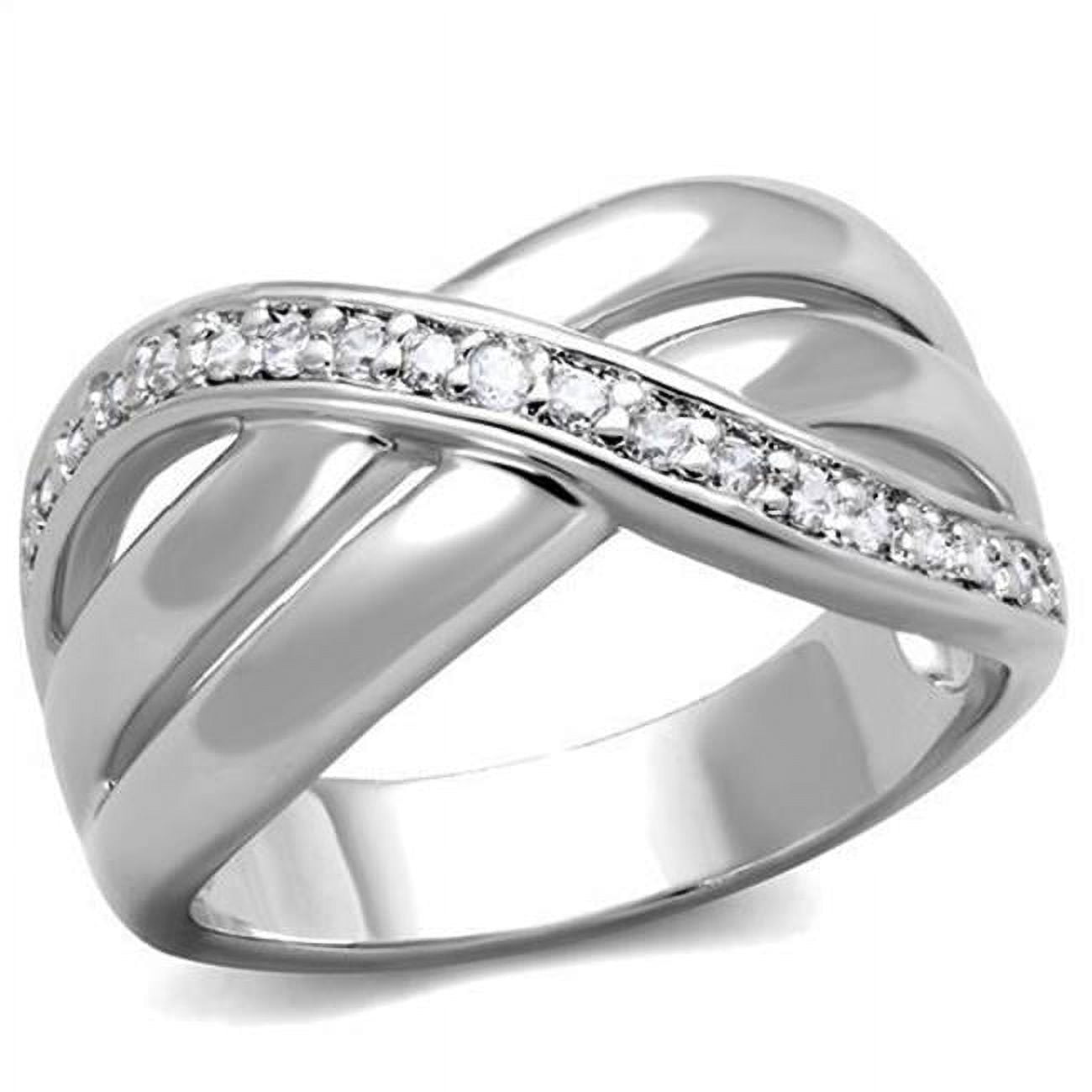 Women Rhodium Brass Ring with AAA Grade CZ in Clear - Size 6