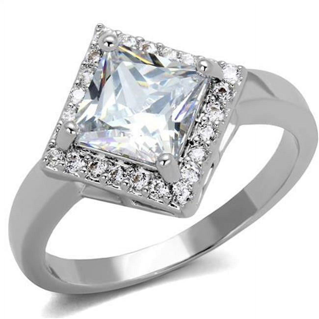 Women Rhodium Brass Ring with AAA Grade CZ in Clear - Size 5